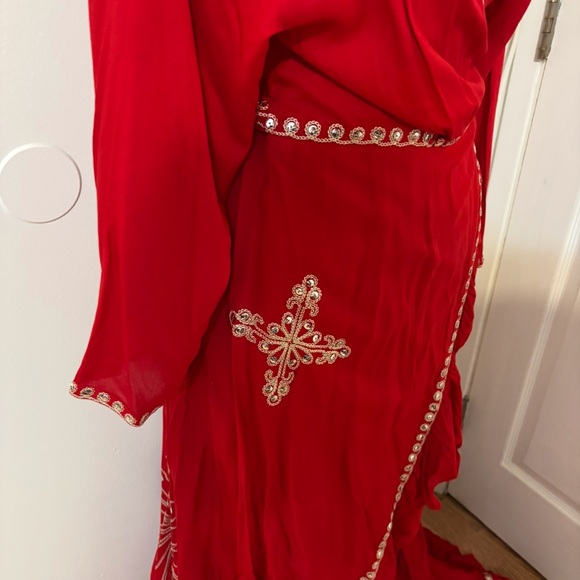 The J Peterman Company Women’s Red Wrap Dress Maxi Midi  High Low Size Large - Picture 4 of 12